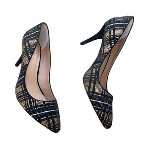 NIB INC. Gold Plaid Shimmering Heels 9.5